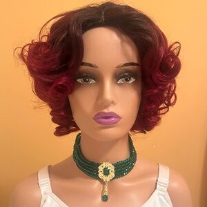 Green Beaded Choker Statement Necklace